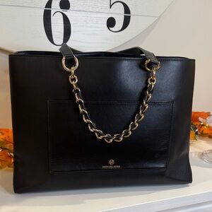 Michael Kors Black Tote with Gold Chain